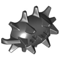 Large Figure Weapon, Spiked Ball Half with 2 Axle Holes - Black