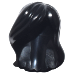 Mini Doll, Hair Female Long, Parted on Side, Swept Back over Forehead, Hole on Top - Black