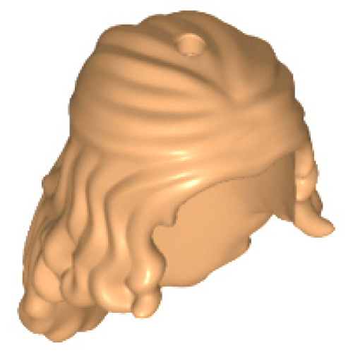 Деталь LEGO 92258 Mini Doll, Hair Friends Long Wavy, Partially Tied Back, Hole on Top and Back - Medium Nougat