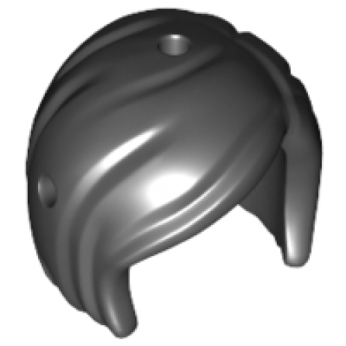 Деталь LEGO 92259 Mini Doll, Hair Friends Short, Bob Cut, Hole on Top and Right - Flexible Rubber - Black