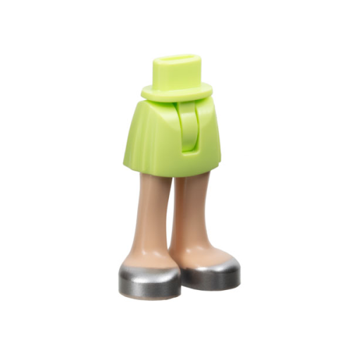 Деталь LEGO 35216ac00pb005 Mini Doll Hips and Skirt with Molded Light Nougat Legs and Printed Silver Open Top Shoes Pattern - Thin Hinge - Yellowish Green