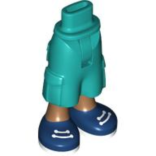 Деталь LEGO 35216bc00pb003 Mini Doll Hips and Trousers Cropped Large Pockets with Molded Medium Nougat Legs and Printed Dark Blue Shoes with White Laces and Soles Pattern - Thin Hinge - Dark Turquoise