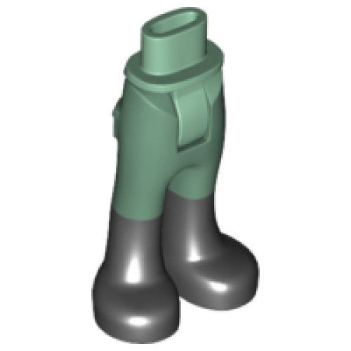 Деталь LEGO 92253c00pb02 Mini Doll Hips and Trousers with Back Pockets with Black Boots Pattern - Thick Hinge - Sand Green