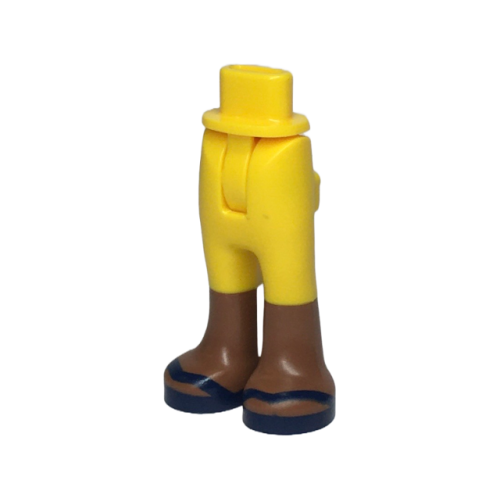 Деталь LEGO 67072c00pb015 Mini Doll Hips and Trousers with Back Pockets with Molded Medium Brown Lower Legs / Boots and Printed Dark Blue Sandals Pattern - Thin Hinge - Yellow