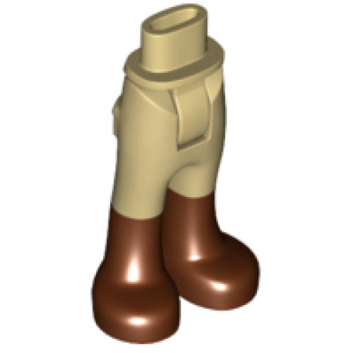 Деталь LEGO 92253c00pb07 Mini Doll Hips and Trousers with Back Pockets with Reddish Brown Boots Pattern - Thick Hinge - Tan