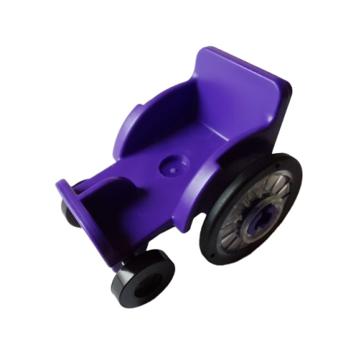 Деталь LEGO 2135c01 Mini Doll, Utensil Wheelchair with Trans-Clear Wheelchair Wheels with Technic Pin Hole and Black Trolley Wheels (2135 / 80441pb01 / 2496) - Dark Purple
