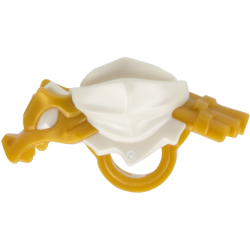 Minifigure Armor Shoulder Pads and Scarf with Molded Pearl Gold Dragon Head, Tail and Scabbard for 2 Katanas Pattern - White