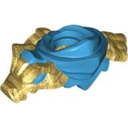 Minifigure Armor Shoulder Pads and Scarf with Molded Pearl Gold Dragon Head, Tail and Scabbard for 2 Katanas Pattern - Dark Azure