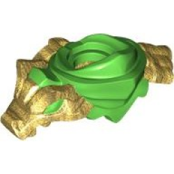 Minifigure Armor Shoulder Pads and Scarf with Molded Pearl Gold Dragon Head, Tail and Scabbard for 2 Katanas Pattern - Bright Green