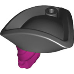 Minifigure, Hair Combo, Hair with Hat, Long Hair with Ponytail and Molded Black Pirate Tricorne Hat Pattern - Magenta Minifigure, Hair Combo, Hair with Hat, Long Hair with Ponytail and Molded Black Pirate Tricorne Hat Pattern - Magenta