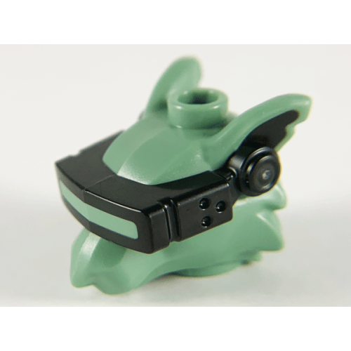 Деталь LEGO 65073pb01 Minifigure, Head, Modified Alien Rat with Black VR Visor Pattern - Sand Green