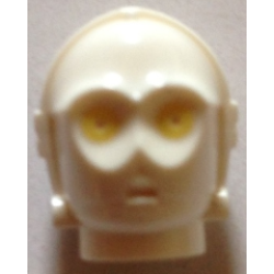Minifigure, Head, Modified SW 3PO / TC Series Protocol Droid with Bright Light Yellow Eyes Pattern (C-3PO / K-3PO / TC-4 / TC-14 / U-3PO) - White