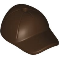 Minifigure, Headgear Cap - Short Curved Bill with Seams and Hole on Top - Dark Brown