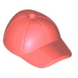 Minifigure, Headgear Cap - Short Curved Bill with Seams and Hole on Top - Coral