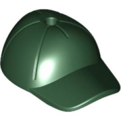 Minifigure, Headgear Cap - Short Curved Bill with Seams and Hole on Top - Dark Green