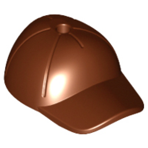 Деталь LEGO 11303 Minifigure, Headgear Cap - Short Curved Bill with Seams and Hole on Top - Reddish Brown