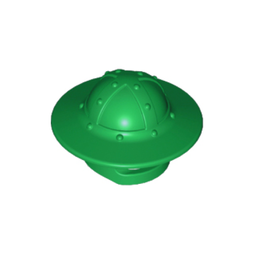 Деталь LEGO 30273 Minifigure, Headgear Helmet Castle Kettle Hat with Chin Guard and Broad Brim - Green
