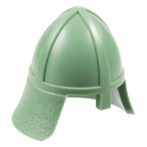 Деталь LEGO 3844 Minifigure, Headgear Helmet Castle Nasal Helmet with Angled Neck Protector - Sand Green