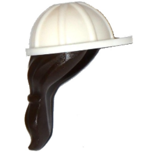 Деталь LEGO 16178pb01 Minifigure, Headgear Helmet Construction with Molded Dark Brown Ponytail Hair Pattern - White