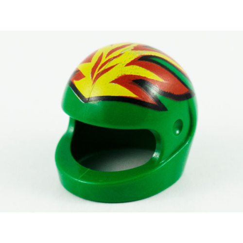 Деталь LEGO 2446px5 Minifigure, Headgear Helmet Motorcycle (Standard) with Yellow and Red Flames Pattern - Green