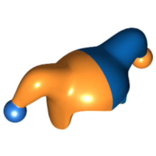 Деталь LEGO 62537pb02 Minifigure, Headgear Jester's Cap with Blue Left Side and Blue Pom Pom Right Side Pattern - Orange