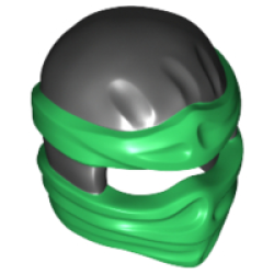 Minifigure, Headgear Ninjago Wrap Type 2 with Molded Green Wraps and Knot Pattern - Black