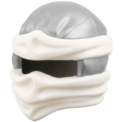 Minifigure, Headgear Ninjago Wrap Type 2 with Molded White Wraps and Knot Pattern - Flat Silver
