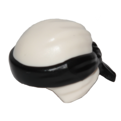 Minifigure, Headgear Ninjago Wrap Type 3 with Molded Black Bandana and Knot Pattern - White
