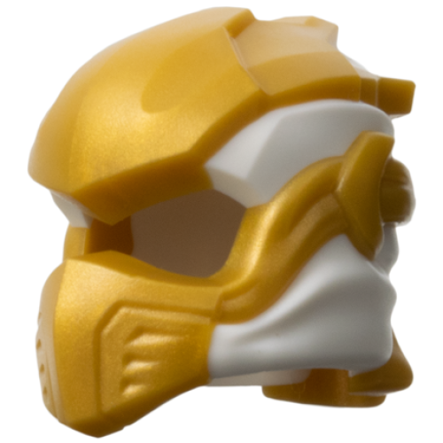 Деталь LEGO 5990pb01 Minifigure, Headgear Ninjago Wrap Type 10 with Molded Pearl Gold Armor, Wraps and Knot Pattern - White