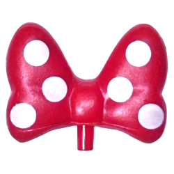 Minifigure, Bow Large with Small Pin with White Polka Dots on Front and Back Pattern - Red