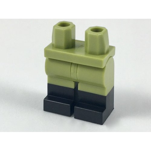 Деталь LEGO 970c00pb0411 Hips and Legs with Molded Black Lower Legs / Boots Pattern - Olive Green