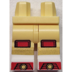Hips and Legs with Molded White Lower Legs / Boots and Printed Red and Gold Knee Pads, Stripes and Shoe Tips Pattern - Bright Light Yellow Hips and Legs with Molded White Lower Legs / Boots and Printed Red and Gold Knee Pads, Stripes and Shoe Tips Pattern - Bright Light Yellow