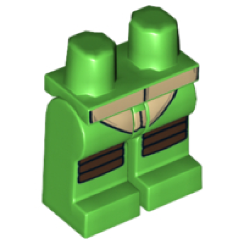 Деталь LEGO 970c00pb0192 Hips and Legs with Turtle Shell and Dark Brown Knee Pads Pattern - Bright Green