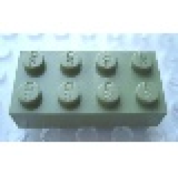 Modulex, Brick 2 x 4 (LEGO on studs) - Mx Olive Green