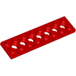 Technic, Plate 2 x 8 with 7 Holes - Red Technic, Plate 2 x 8 with 7 Holes - Red