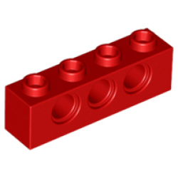Technic, Brick 1 x 4 with Holes - Red