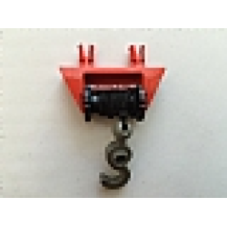 String Reel 1 x 4 x 2 Complete with String and Dark Bluish Gray Hook with Tow Ball - Red