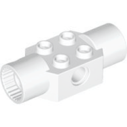 Technic, Brick Modified 2 x 2 with Pin Hole and 2 Rotation Joint Sockets - White Technic, Brick Modified 2 x 2 with Pin Hole and 2 Rotation Joint Sockets - White