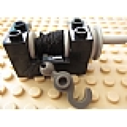 String Reel Winch 2 x 4 x 2 with Light Gray Drum with Black String and Dark Gray Hook with Tow Ball - Black