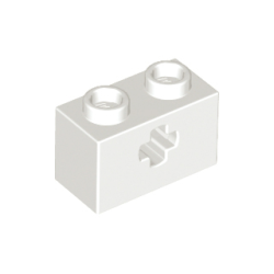 Technic, Brick 1 x 2 with Axle Hole - White Technic, Brick 1 x 2 with Axle Hole - White