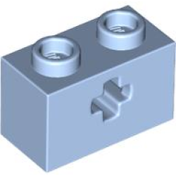 Technic, Brick 1 x 2 with Axle Hole - Bright Light Blue Technic, Brick 1 x 2 with Axle Hole - Bright Light Blue