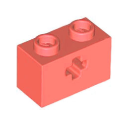 Technic, Brick 1 x 2 with Axle Hole - Coral Technic, Brick 1 x 2 with Axle Hole - Coral