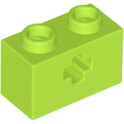 Technic, Brick 1 x 2 with Axle Hole - Lime Technic, Brick 1 x 2 with Axle Hole - Lime