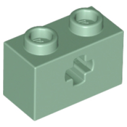 Technic, Brick 1 x 2 with Axle Hole - Sand Green Technic, Brick 1 x 2 with Axle Hole - Sand Green