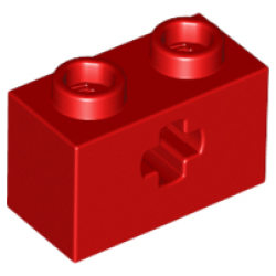 Technic, Brick 1 x 2 with Axle Hole - Red Technic, Brick 1 x 2 with Axle Hole - Red