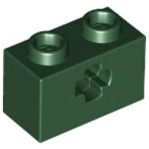 Деталь LEGO 32064 Technic, Brick 1 x 2 with Axle Hole - Dark Green