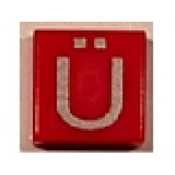 Tile 1 x 1 with Silver Capital Letter U with Diaeresis (Ü) Pattern - Red