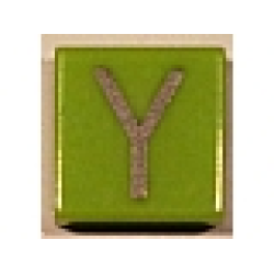 Tile 1 x 1 with Silver Capital Letter Y Pattern - Lime