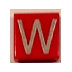 Tile 1 x 1 with Silver Capital Letter W Pattern - Red