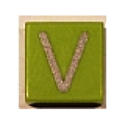 Tile 1 x 1 with Silver Capital Letter V Pattern - Lime